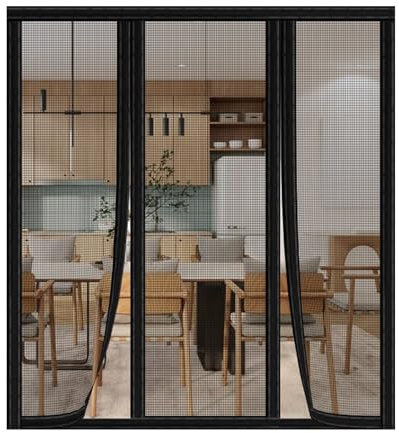Puerta de Malla de Apertura Lateral Doble,W285xH290cm Mosquitera MagnéTica,Mosquiteras Enrollables Magnética Automático Cierre magnético Que se Cierra automáticamente para Balcones Negro