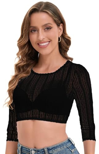 Adisno Dirndl blus dam, Dirndlblus, Dirndl blus, Dirndlblus spets, elegant och vacker spets rund hals Dirndlblus dam, svart, 36