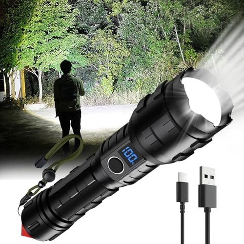 K KASONIC Lampe de Poche LED Rechargeable, Torche Portative USB avec Zoom, Lampe de Secours 3000mAh, Lampe de Camping pour la Randonnée et les Promenades avec Chien