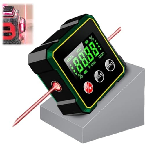 Magnetic Digital Angle Finder with Electronic Laser, Rechargeable Angle Meter 4-Side Strong Magnetic Level Box with LCD Display, 360° Waterproof Inclinometer Level for Woodworking