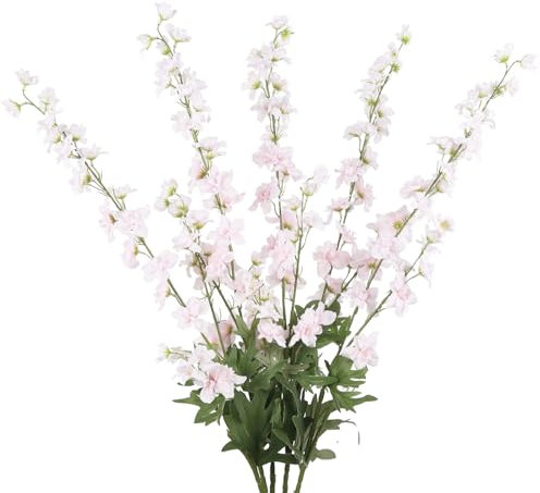 INSUNSIX Pale Pink Delphinium Artificial Flowers 5PCS Larkspur Silk Flowers Long Stem Artificial Snapdragon Flowers for Tall Vase for Wedding Centerpieces for Home Decor (Pale Pink)