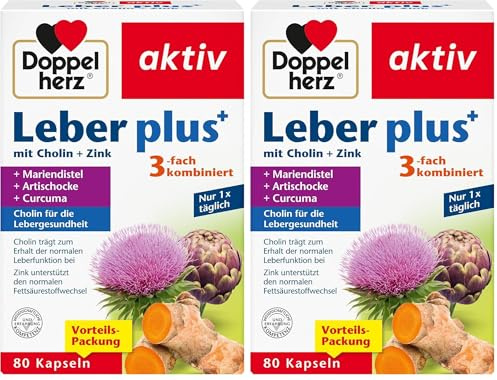 Doppelherz Leber plus – Mit Cholin als Beitrag zum Erhalt der normalen Leberfunktion sowie eines normalen Fettstoffwechsels – 80 Kapseln (Packung mit 2)
