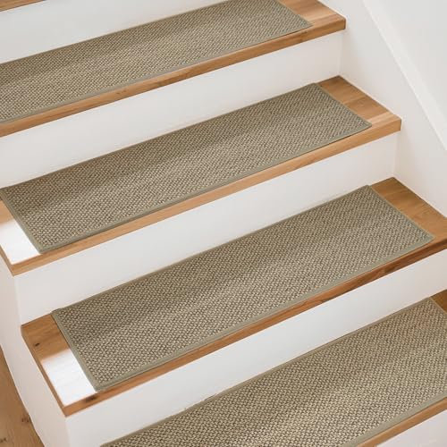 Art3d Alfombra para escalones, 20 x 76 cm, autoadhesiva, seguridad, 15 unidades, ideal para niños, ancianos y mascotas, aspecto de lino, beige