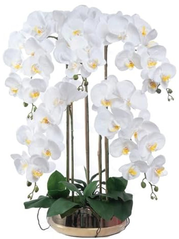 SdaryWare Orchidées artificielles 68 cm Fleur Artificielle avec Vase en Porcelaine Fleurs de phalaenopsis artificielles Décor en Pot Orchidée Artificielle Fleurs artificielles