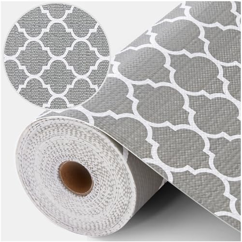Viseeko Non Slip Shelf Drawer Liner, Non Adhesive, Grey Geometric, 30x600cm | Waterproof, easy trim to fit. Non slip mat for kitchen cupboard, cabinet, refrigerator, RV, caravan, rugs. Washable.