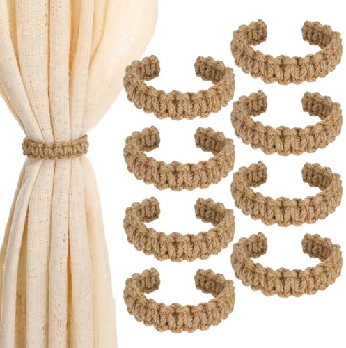 8 Pack Braided Curtain Tieback Rustic Drapes Holdback Boho Curtain Tie Backs Farmhouse Curtains Tie Holder Handmade Drape Rope Tieback for Home Office Sheer Weight Decor Drapery Straps Indoor