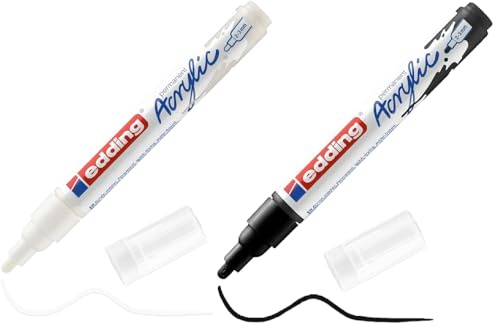 edding 5100 Acrylmarker medium - Acrylstift wasserfest - mittlere Rundspitze 2-3 mm - Acryl Farben zum Malen auf Leinwand, Malpapier und Holz (Tiefschwarz, Verkehrsweiß matt Set)