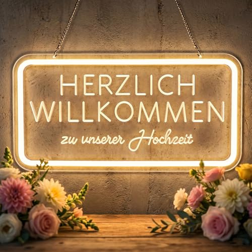 Herzlich Willkommen zu unserer Hochzeit Neon schild LED Neonlicht | Hängeschild Dekoration für Hochzeit