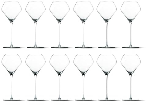 Katie Jayne 450ml ‘Tulip’ Beaujolais Wine Glasses Set of 12 (3 Boxes) | Mouth-Blown Long Stem Glassware Set for 12 | Handmade Wine Glass Set for Home Bars, Celebrations, Parties | Gift-Boxed Glassware