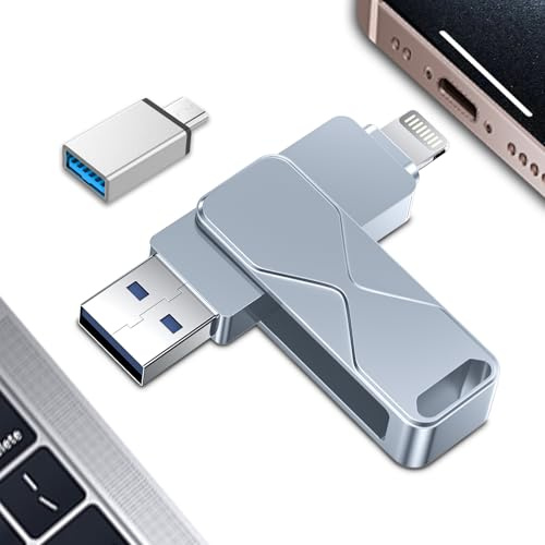 USB-Stick für iPhone 512GB, MFi Certified Lightning 3-in-1, externer Speicher, USB-Stick, für iPhone iPad, iOS, MacBook, Android, PC (Grey, 512GB)
