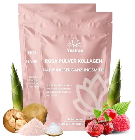 2 Pack Rosa Pulver Kollagen 200g – Rosa Mix Mit Bambussprossen, Baobab, Himbeere, Acerola, Kollagen+Hyaluron | Ballaststoffreich & Vegan | Natürliches Pflanzenpulver für Alltag & Ernährung (Rosa*2)