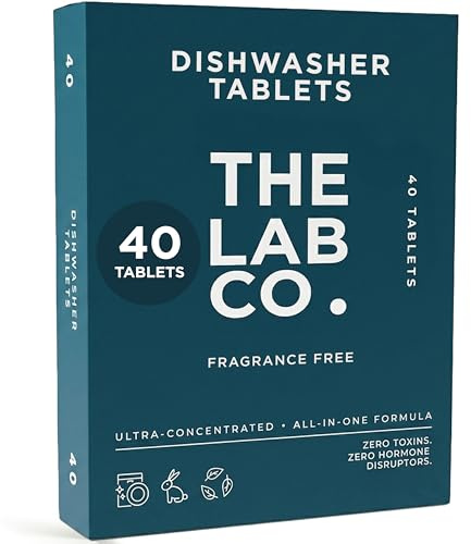 The Lab Co. Dishwasher Tablets 40 x 10g Tabs | Fragrance Free Eco Friendly Tablets | Powerful Cleaning Tablet Biodegradable Vegan Plastic Free