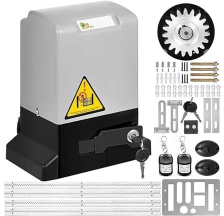 kit de apertura de portón, Abridor de puerta eléctrico 1300LBS, abridor garaje deslizante automático, 2 llaves con operador bastidores 4m for Hotel, fábrica y escuela