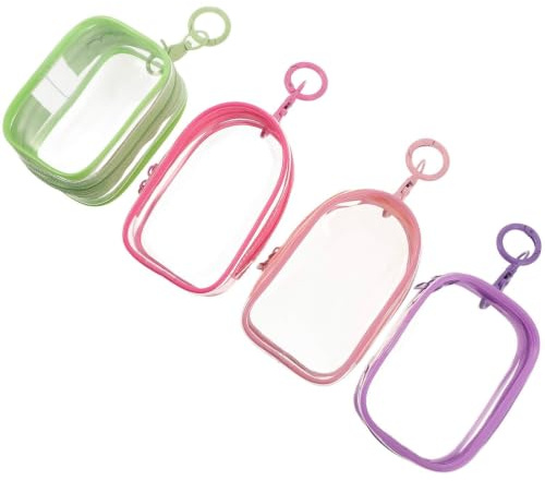POPETPOP Lot de 4 Pochettes Transparentes pour Figurines avec Porte-clés, Paquet de Transport Portable en PU Fer, pour Voyage et Rangement de Collection