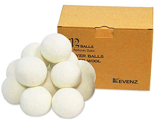 12-Pack Kevenz XL Premium Australian Wool Dryer Balls,Reusable Organic Natural Fabric Softener and Static Reducer Ball (White,12-Pack)