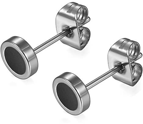 Flongo Ohrstecker Knopf, 6mm Edelstahl Ohrstecker Rund Gestüt Stecker Ohrringe Ohrhänger Fake Tunnel Fake Plug Illusion Fakeplugs Schwarz Silber Elegant Herren, Damen Ohrschmuck