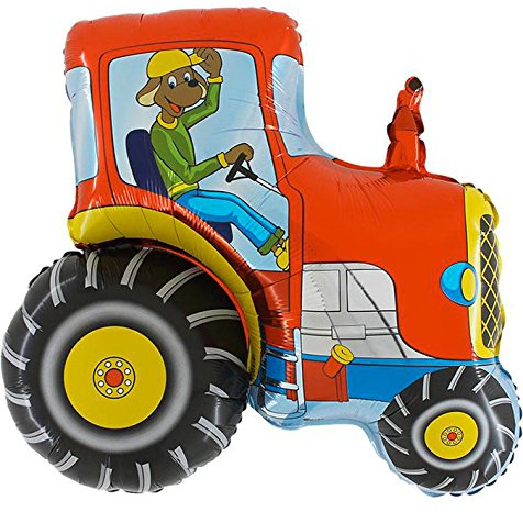 Ballonim® Traktor mit Hund rot ca. 80cm Luftballons Folienballon Party DekorationGeburtstag