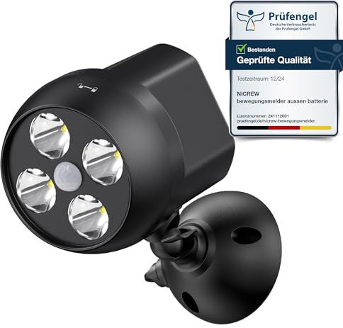 NICREW Applique da Esterno senza Fili, Faretto LED da Esterno con Sensore di Movimento, Fari LED da Esterno Impermeabile per Scale Corridoio Giardino e Patio (1 Pezzo)