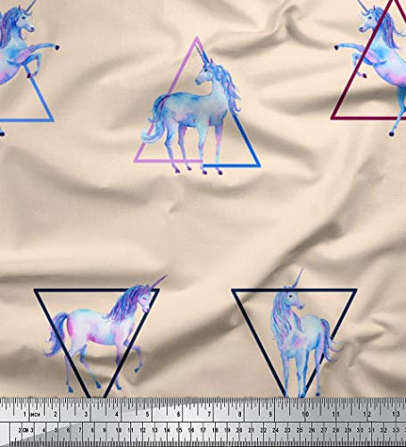 Soimoi Weib Baumwolljersey Stoff Einhorn u Dreieck geometrisch Stoff Drucke Meter 58 Zoll breit