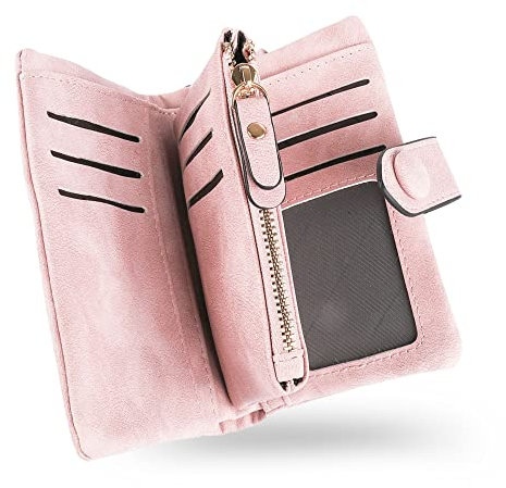 conisy Geldbörse Damen Kurzer, Weich Leder Geldbeutel mit RFID Schutz, Bequem Damen Portemonnaie mit Viel Kartenfächer (Rosa)