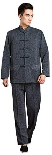 G-LIKE Herren Anzug Training Uniform - Traditionelle Chinesische Tangzhuang Kleidung Kampfkunst Kung Fu Tai Chi Wushu Lange Ärmel Jacke Hose Stickerei Stehkragen (Schwarz, XXL)