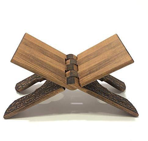 Rahle, Koranständer, Buchständer aus edlem Holz mit geprägten eingebrannten Ornamenten und Blumenmuster (45 cm)