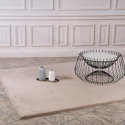 carpet city Hochflor Teppich Wohnzimmer - Einfarbig Taupe - 120x170 cm - Super Soft Polyester, Samtig-Flauschiger Flor - Fell-Teppiche für Schlafzimmer, Esszimmer, Arbeitszimmer