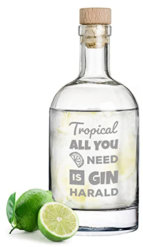 polar-effekt Gin Tonic - Bottiglia di vetro con incisione personalizzata, con nome a scelta, Natale, anniversario, bottiglia con tappo in sughero, idea regalo per uomini, motivo: All You Need is Gin