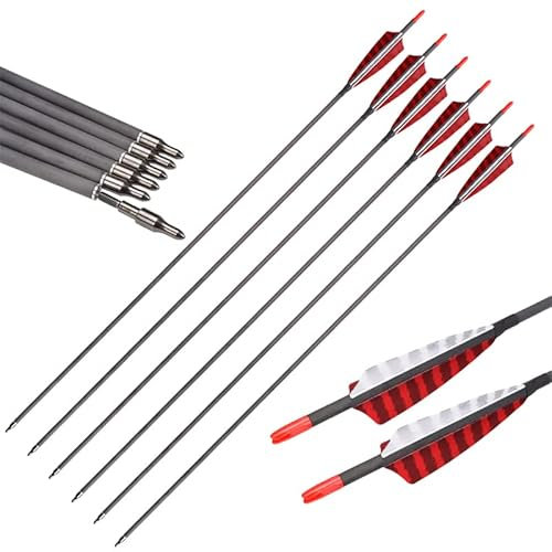 Elong Pure Carbon Arrows Türkei Feder Befiederung Jagdziel Bogenschießen 700 Spine für Compoundbögen Recurve Traditioneller Bogen Langbogen 30 Zoll Schaft (6 Stück)