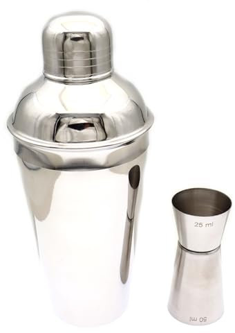 Kit Barman Professionale Set Cocktail Dosatore Doppio Acciaio Inossidabile 25x50ml e Shaker da Cocktail Inox 3 Pezzi 50cl Colino Integrato Accessori Mixologia