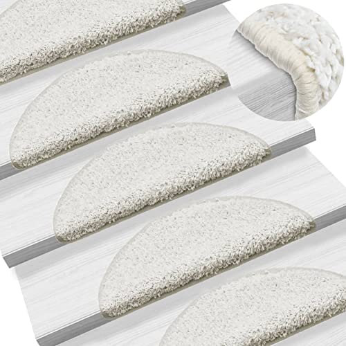 Stufenmatten, Halbrund 56x17x3 cm Weiß, 100% PP, rutschfest, waschbar, für Treppen, 15 Stück