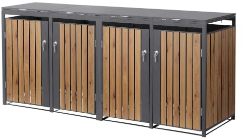 ML-Design Mülltonnenbox 4er 240L, Mülltonnenverkleidung für 4 Mülltonnen, Müllbox wetterfest, Mülltonnenhaus aus Stahl, Müllcontainer mit Deckel, abschließbare Tür, 264x80x120 cm, Anthrazit-Holzoptik