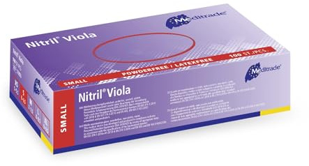 Meditrade Nitrile Gloves, Disposable, Powder-Free, Violet, Small, 100pcs | Latex-Free, Medical Gloves, Cleaning Gloves, PPE Cat III, DIN EN 455, Ambidextrous, Micro-Roughened Grip, Food Safe, 100pcs