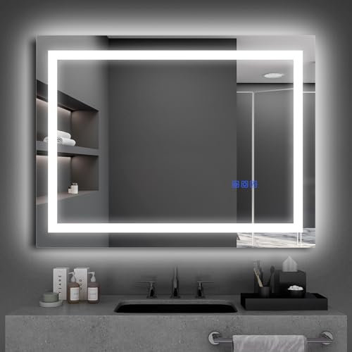 Oraymin Badspiegel mit Beleuchtung 80x60 cm LED Spiegel, Badezimmerspiegel mit Touch-Schalter Beschlagfrei, Dimmbar, 3000K-6000K, Speicherfunktion, IP54 LED Wandspiegel, Kaltweiß-Warmweiß