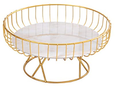 Frutero con Patas, Mostrador de Cocina Bandejas de Frutas Diseño Hueco Pie Alto Hierro Mármol Bandeja de Servicio para Fiesta en Casa Plato Decorativo (S dorado)