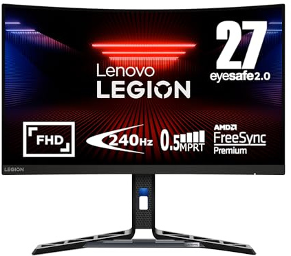 Lenovo Legion R27fc-30 Gaming Monitor, 27 FHD Curved, 280Hz, 0.5ms MPRT, AMD FreeSync, VESA Adaptive Sync, Lift/Tilt/Pivot/Swivel Stand, HDMI 2.1 and DisplayPort 1.4, 350 nits, Raven Black