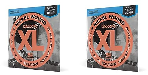 D'Addario E Gitarren Saiten | Gitarrensaiten E Gitarre | E Gitarre Saiten | Electric Guitar Strings | EXL110W Satz E-Gitarren-Saiten Light 010' - 046' (Packung mit 2)