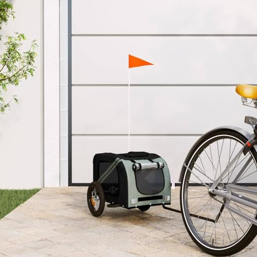 LAPOOH Fahrradanhänger Hunde Grau und Schwarz Oxford-Gewebe und Eisen, Fahrrad Anhänger, Lastenanhänger, Handwagen, Fahrrad-lastenanhänger, Lastenfahrrad 93867