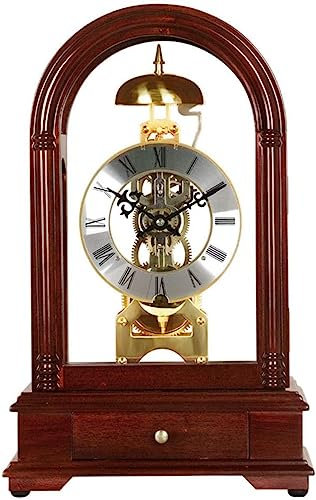 HRYHWASE Klassische Kaminuhr mit Schublade, Schreibtischuhr, stündliches Glockenspiel, Holz, Retro-Kaminuhr, Uhrwerk, Tischuhren, Haushaltsdekoration