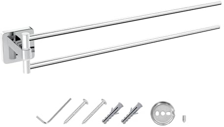 JASSFERRY Wall Mounted Swivel Towel Rail, Towel Rack Holder With 2 Swivel Bars for Kitchen Bathroom Polished Chrome