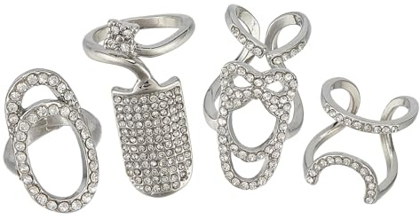 NICENEEDED 4 Uds. Anillos para Uñas de Mujer, Anillos de Apilamiento, Anillos de Dedo Vintage Bohemios, Anillos con Punta de Dedo de Diamantes de Imitación para Decoración de Uñas