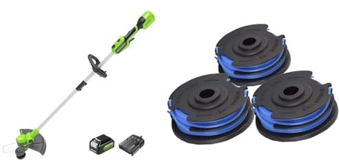 Greenworks 24V Cordless Strimmer Lawn Edger With Wheel For Medium Gardens, 33cm & Trimmer Spool and 1.65mm Double Line 4.8m incl. 3 Packs for Greenworks 40V Lawn Trimmers G40LT G40LTK2 G40LTK