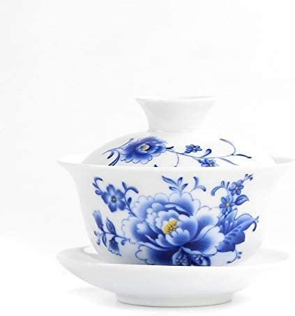 Teeservice Weinglas, Retro Terrine Schale Teetasse, Teetasse mit Deckel, Teeschale, großes Teeservice, Jingdezhen blau-weiße Porzellan Teeschale, Keramik-Becher, Sancai Schale, Jing Teeschleife