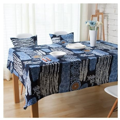 AMDXD Tischdecke, Unregelmäßiges Graffiti-Muster Tischtücher Leinen, Tischdecken für Hochzeit Wasserabweisend für Esszimmer, Garten, Party, Hochzeiten oder Haushalt, 90x90CM, Blau