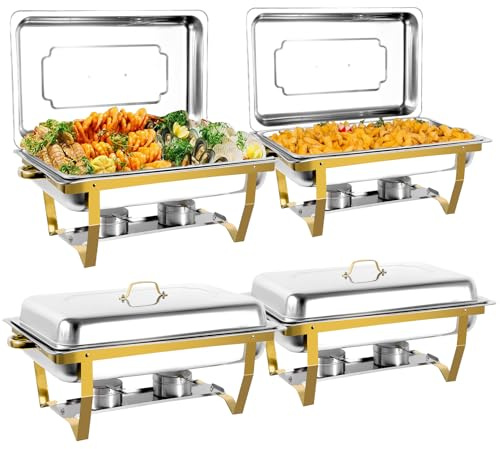Chafing Dishes for Buffet 4 Pack, 8QT Stainless Steel Chafing Dish Buffet Set, Elegant Gold and Silver Colors Warmers Sets,Sturdy Food Warmers