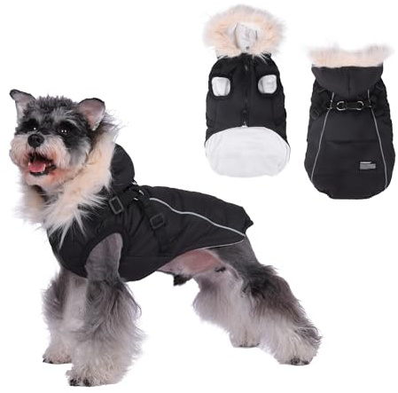 TOPSOSO Manteau chaud pour chien - Veste en duvet extensible - Sweat à capuche léger avec sangle de poitrine - Double anneau en D - Veste d'hiver pour chien - Bandes réfléchissantes - Gilet d'hiver