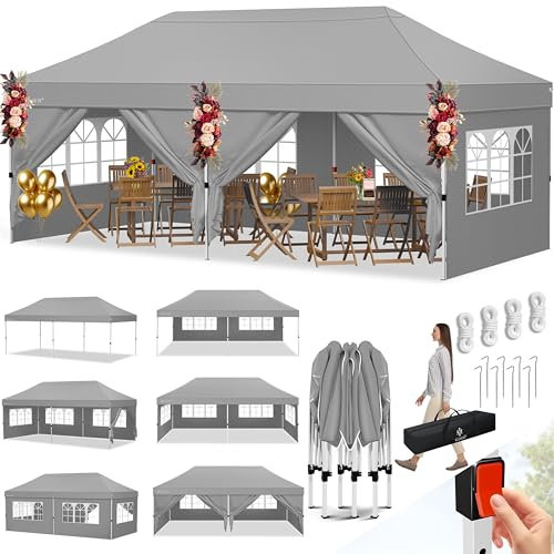 KESSER® Pavilion - 6x3m, Tenda con 6 Pareti Laterali Rimovibili, Regolabile in Altezza e Impermeabile + Borsa e Ancoraggio a Terra, Sistema a Scatto, Protezione UV 50+, Tenda per Feste, Grigio Chiaro