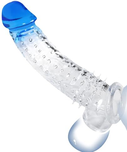 Kutocesy Guaina Fallica per Pene in Silicone con Anello per il Pene, Manicotto per Pene Trasparente Rosso e Blu, Giocattoli Sessuali per Uomini e Coppie (Blue)