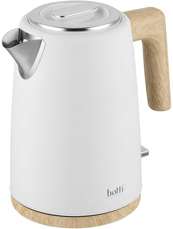 Botti Pedro bouilloire électrique 1,7L blanc | Puissance de 2200W | Acier inoxydable brossé | Élément chauffant plat | Arrêt automatique | Contrôle Strix | Design esthétique