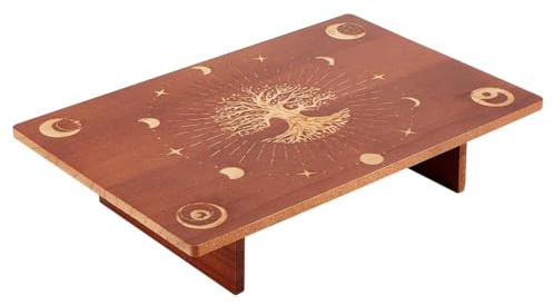 PandaHall - Mesa de altar, 11.8 x 7.8 pulgadas, pequeña mesa de meditación de madera grabada con fase lunar y patrones de árbol de la vida para decoración de habitación, suministros de brujería y